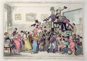 &39;Um enxame de abelhas inglesas que entram na carruagem imperial !! - Quem teria pensado que &39;ou&39; Uma cena no Museu de Londres, Piccadilly &39;, século 19 de George Cruikshank